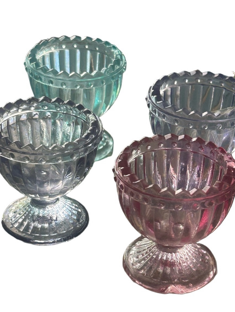Set of 4 vintage egg cups, mini glasses bar display or kitchen home decor